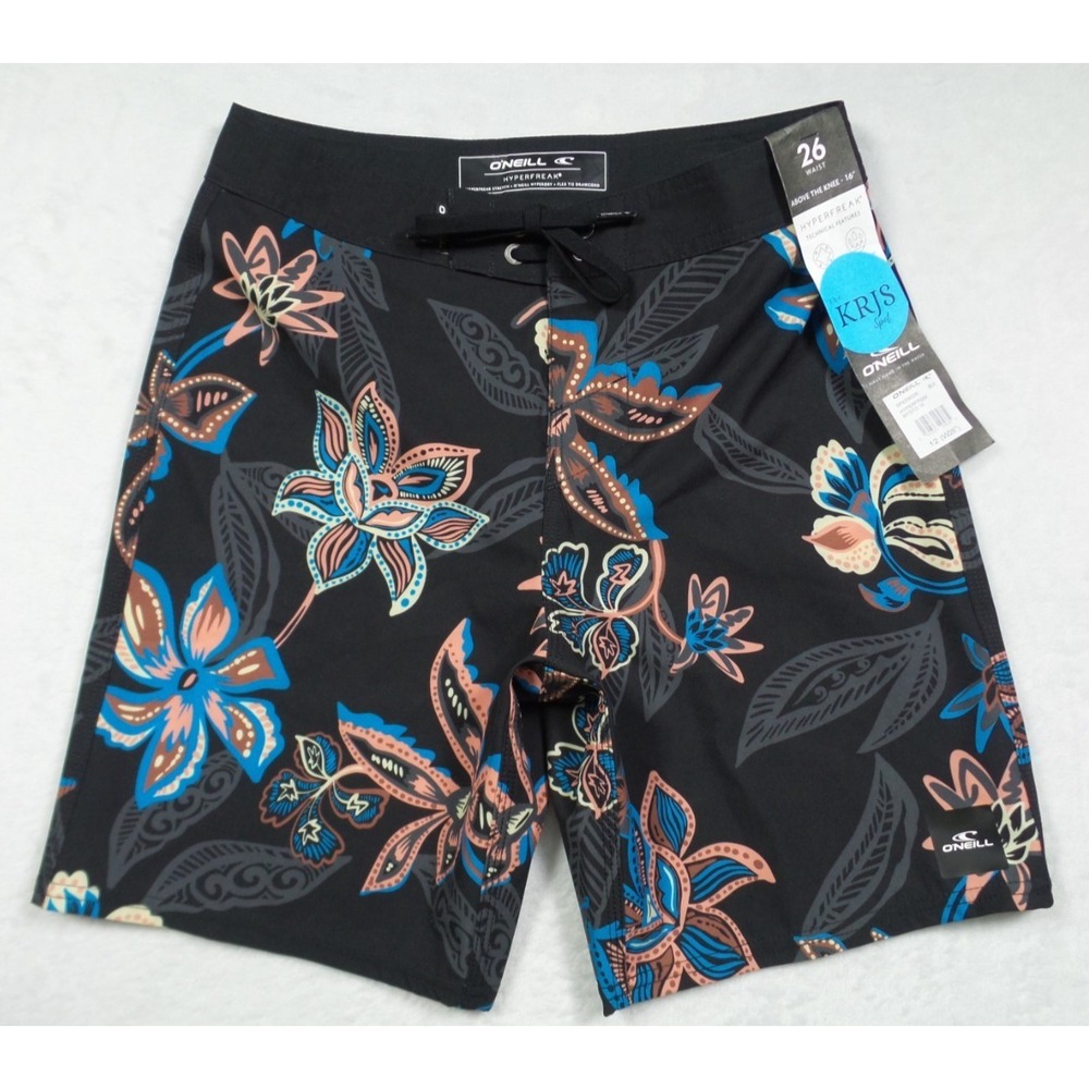 ONeill Shorts Mens Size 26 Black Floral Hyperfreak Mysto Stretch Boardshorts NWT